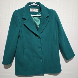 VINTAGE MACKINTOSH OF NEW ENGLAND TEAL GREEN FULL/MIDI LENGTH WOOL COAT SIZE 10
